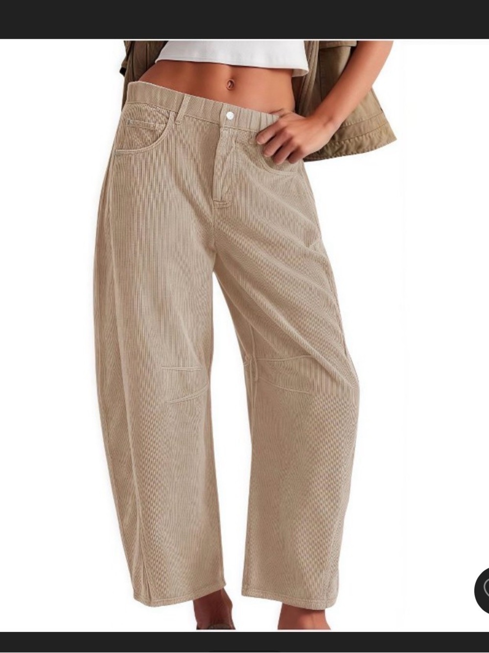Barrel Leg Corduroy Pants in Light Tan